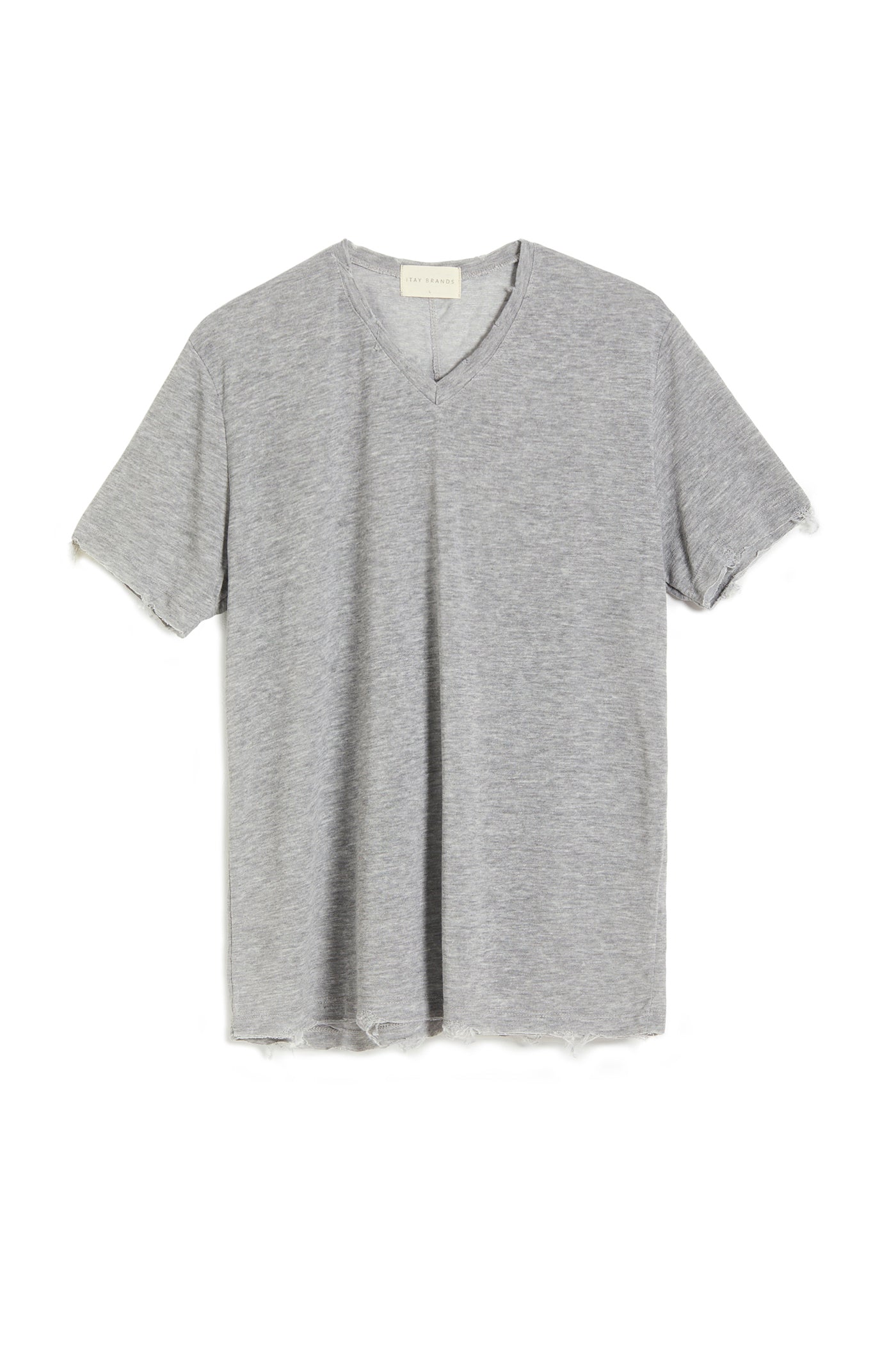 טי-שרט וי קרעים במראה פשתן - ITAY BRANDS